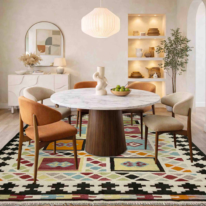 Afghan Vegetable Kilim Rug 5' 4" x 7' 10" Flat-Weave reverse
