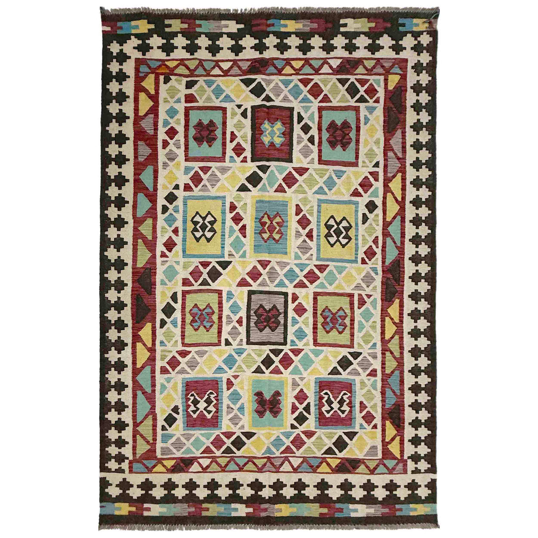 Afghan Vegetable Kilim Rug 5'6" x 8'10" Flat-Weave
