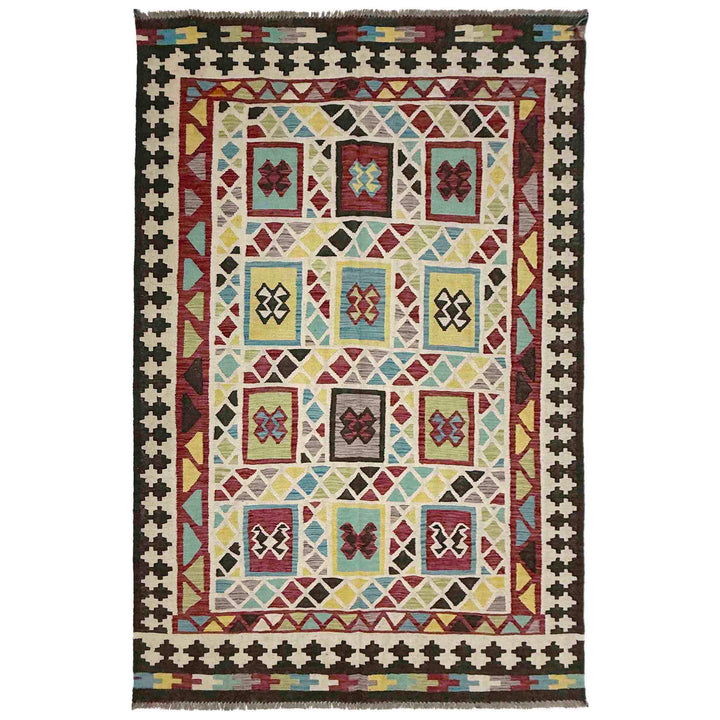 Afghan Vegetable Kilim Rug 5'6" x 8'10" Flat-Weave
