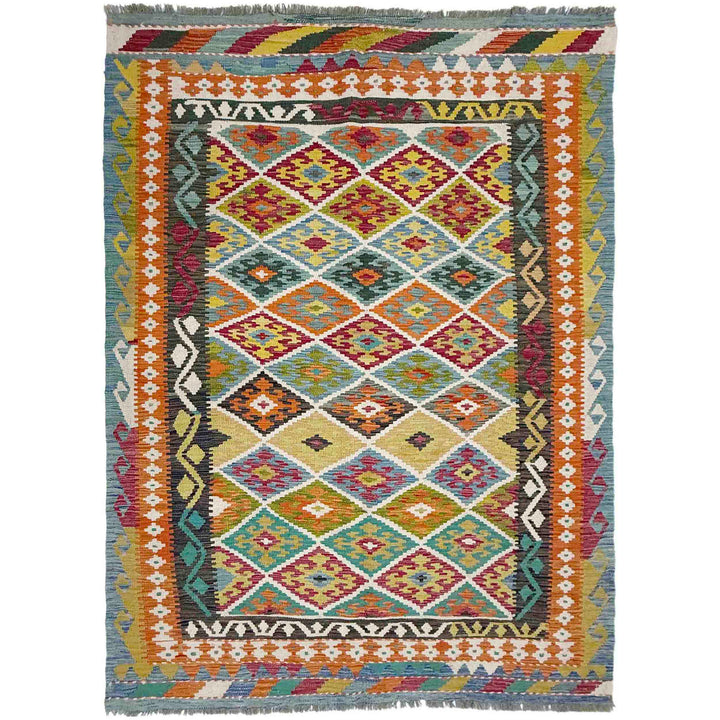 Afghan Vegetable Kilim Rug 5' 4" x 7' 8" Flat-Weave