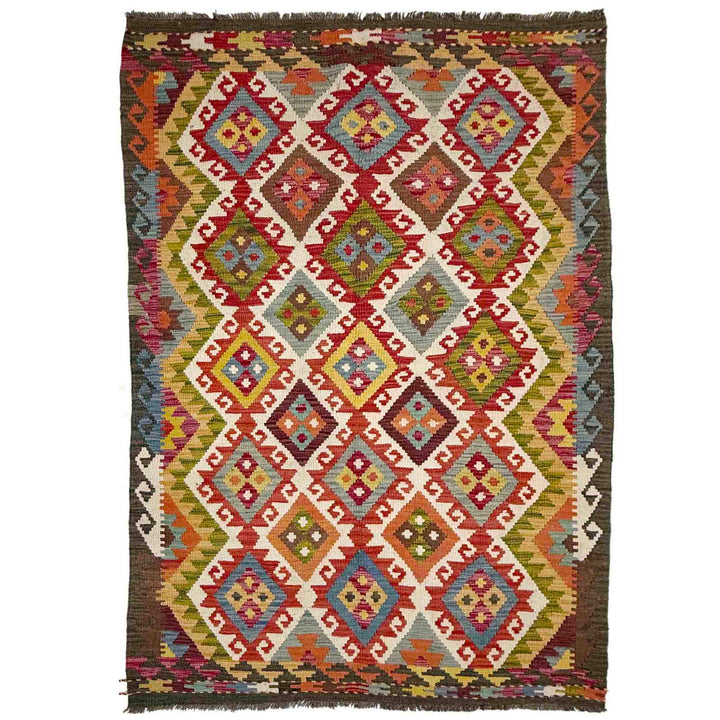 Afghan Vegetable Kilim Rug 4' 4" x 6' 11" Flat-Weave