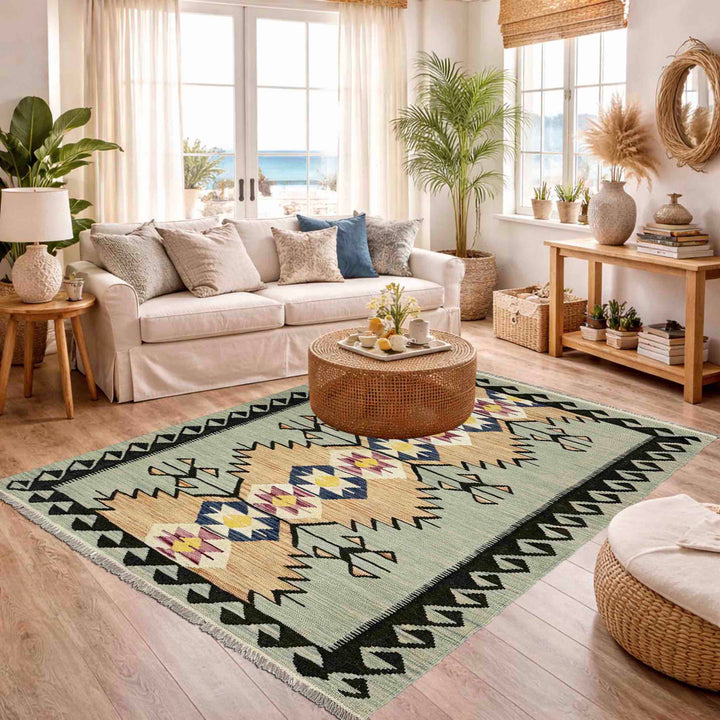 Afghan Vegetable Kilim Rug 4' 1" x 6' 2" Flat-Weave reverse
