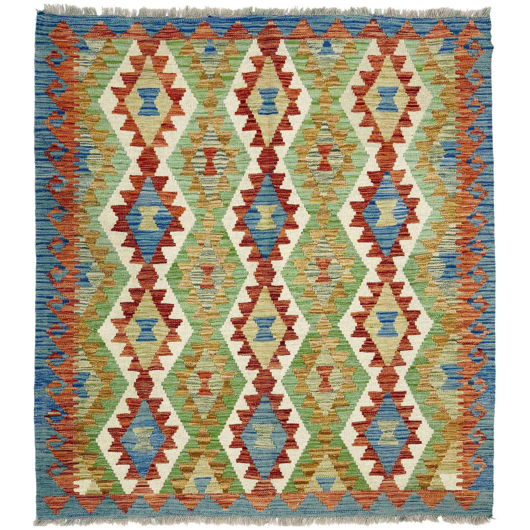 Afghan Vegetable Kilim Rug 5' 0" x 5' 7" Flat-Weave
