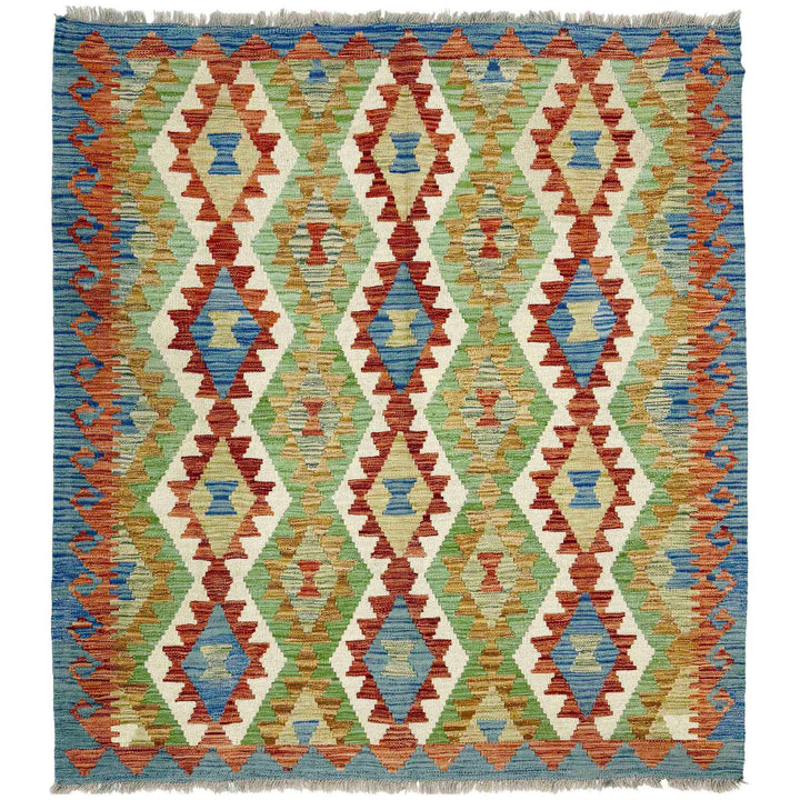 Afghan Vegetable Kilim Rug 5' 0" x 5' 7" Flat-Weave