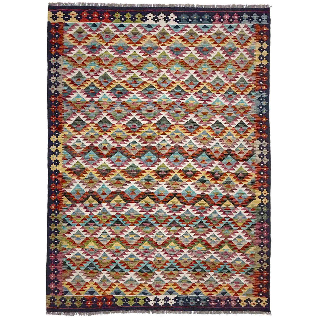 Afghan Vegetable Kilim Rug 5' 11" x 8' 1" Flat-Weave