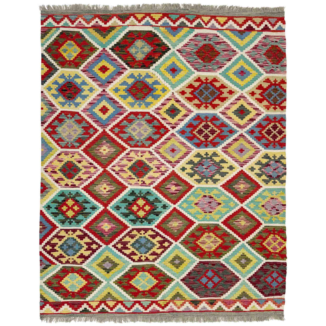 Afghan Vegetable Kilim Rug 5' 2" x 6' 5" Flat-Weave
