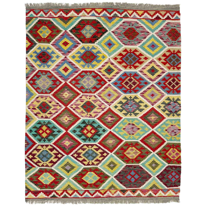 Afghan Vegetable Kilim Rug 5' 2" x 6' 5" Flat-Weave