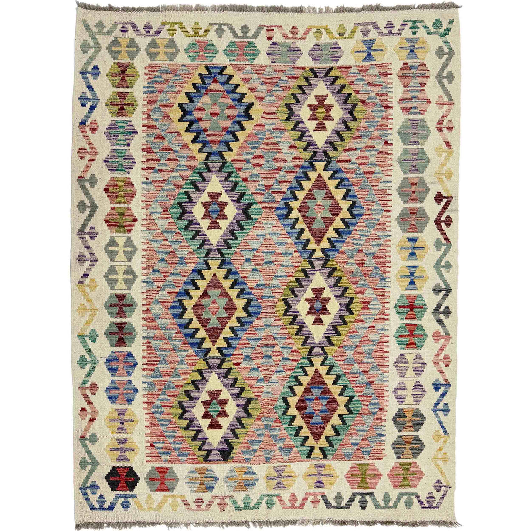 Afghan Vegetable Kilim Rug 5' 2" x 6' 7" Flat-Weave