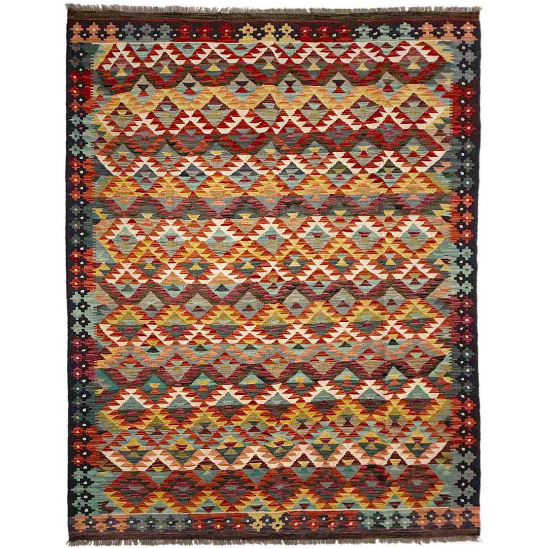 Afghan Vegetable Kilim Rug 5' 10" x 8' 0" Flat-Weave