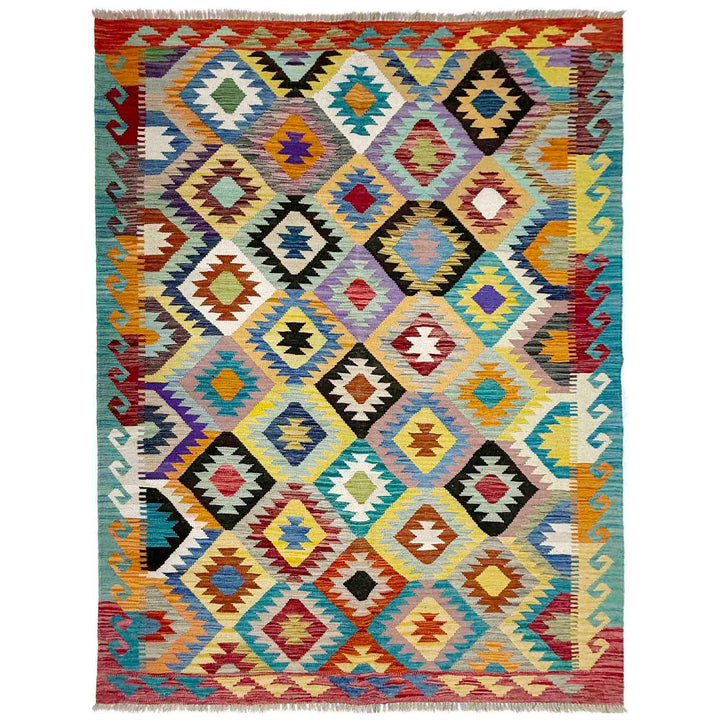 Afghan Vegetable Kilim Rug 5' 3" x 6' 9" Flat-Weave