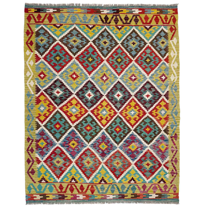 Afghan Vegetable Kilim Rug 5'1" x 6'6" Flat-Weave
