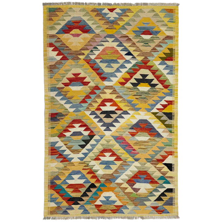 Afghan Vegetable Kilim Rug 3' 11" x 5' 9" Flat-Weave