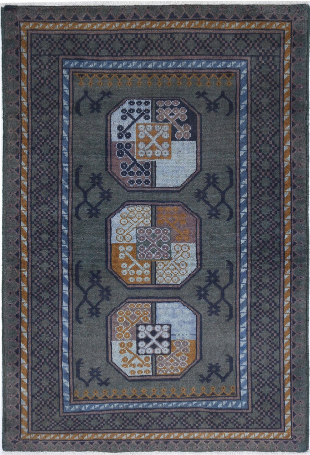 Hand Knotted Akcha Revival Wool Rug 3' 4" x 4' 11" - No. AT68857