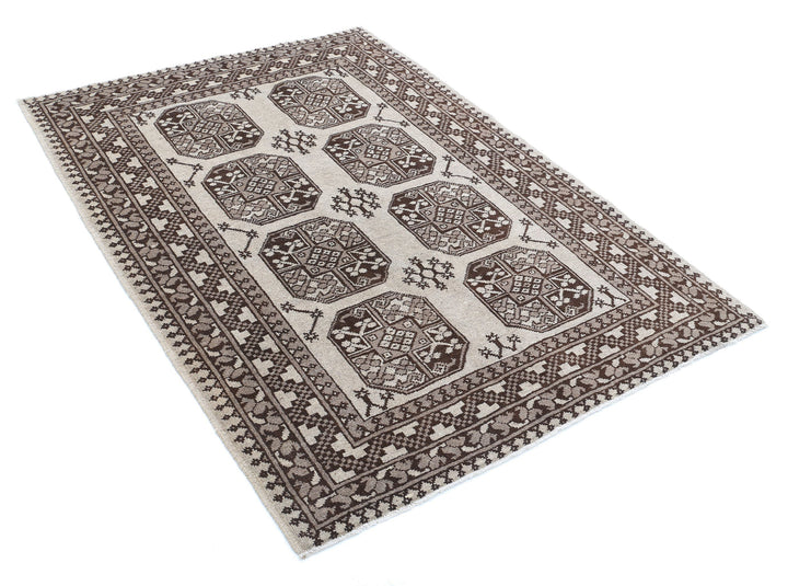 Afghan Akcha Revival Rug 4' 4" x 6' 1" Hand-Knotted | No. AT50914