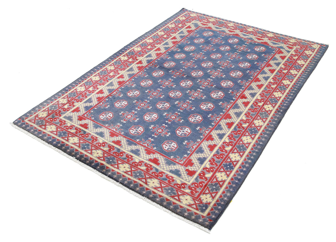 Afghan Revival Rug 4' 1" x 5' 10" Hand-Knotted | No. AT72264