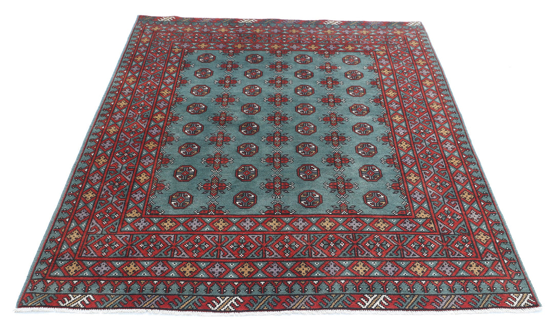 Afghan Akcha Revival Rug 5' 0" x 6' 2" Hand-Knotted | No. AT69399