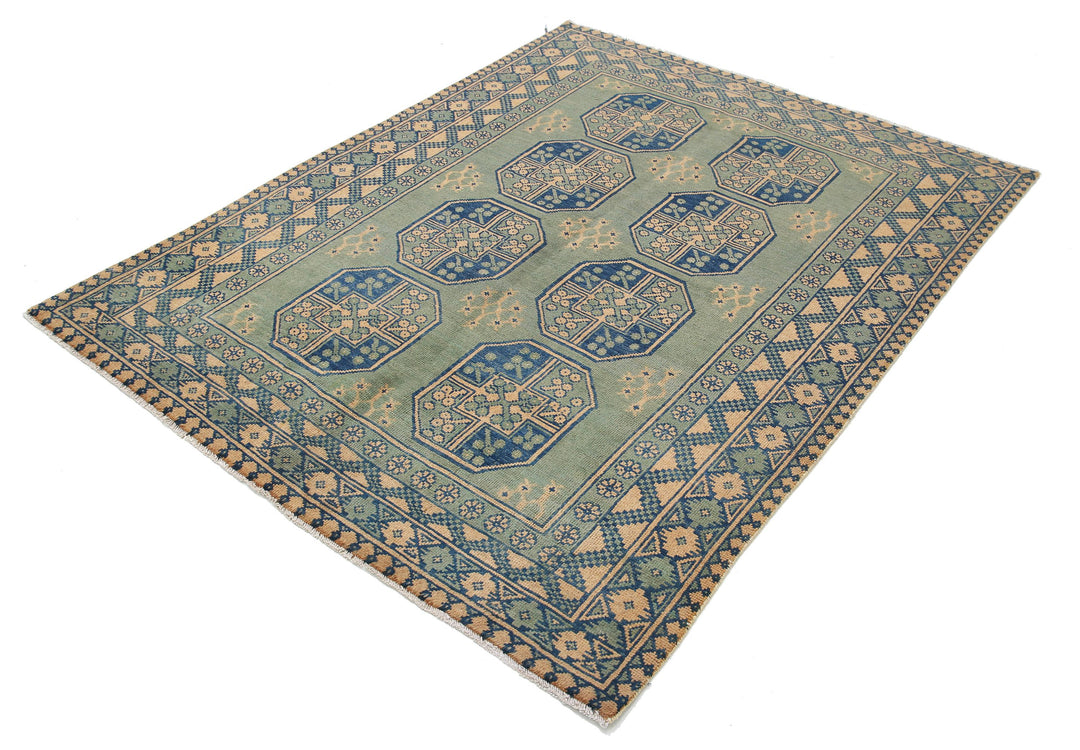 Afghan Akcha Revival Rug 5' 0" x 6' 6" Hand-Knotted | No. AT90625