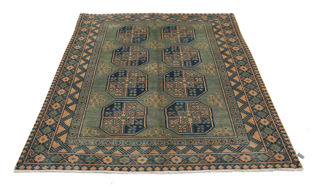 Afghan Akcha Revival Rug 5' 0" x 6' 6" Hand-Knotted | No. AT90625