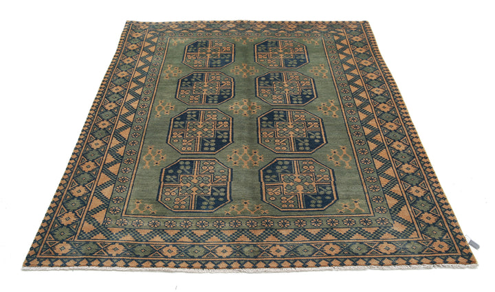 Afghan Akcha Revival Rug 5' 0" x 6' 6" Hand-Knotted | No. AT90625