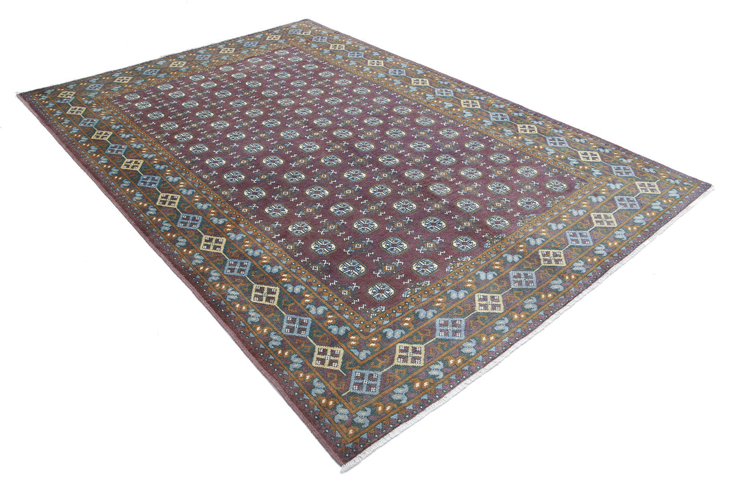 Purple Afghan Revival Rug 6' 6" x 9' 7" Hand-Knotted | No. AT18034