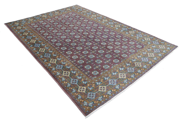 Purple Afghan Revival Rug 6' 6" x 9' 7" Hand-Knotted | No. AT18034