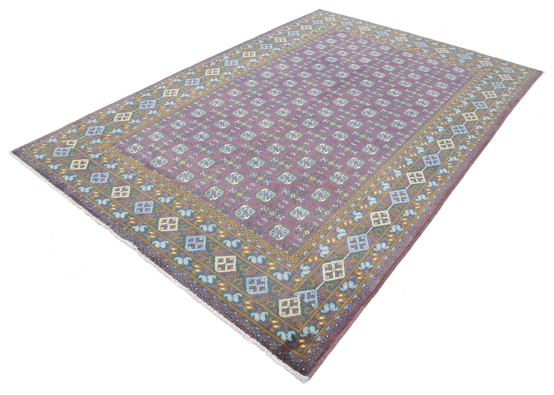 Purple Afghan Revival Rug 6' 6" x 9' 7" Hand-Knotted | No. AT18034