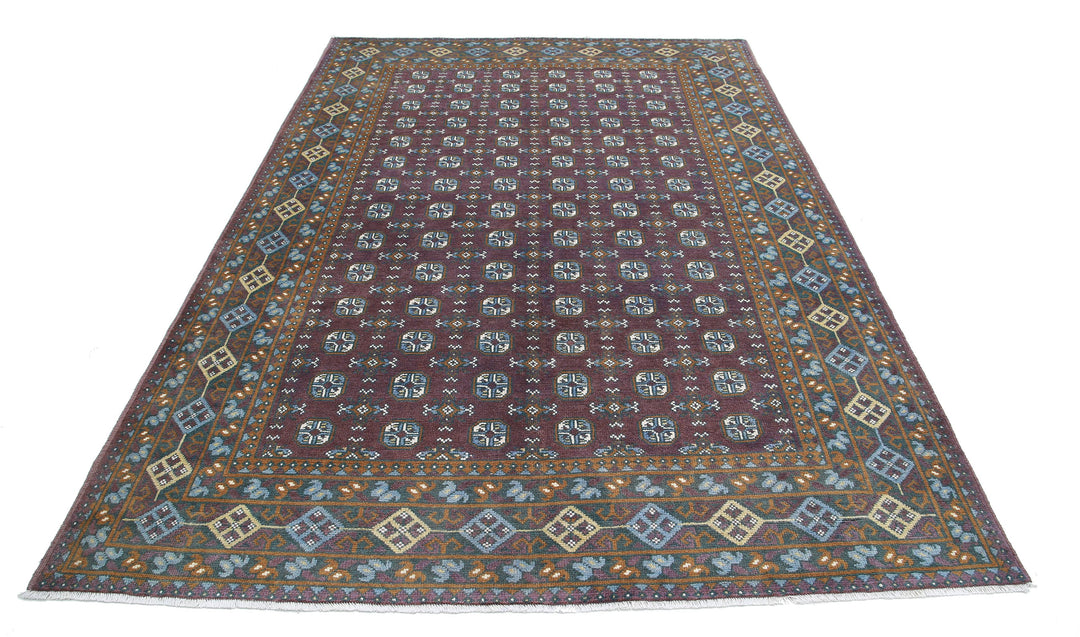 Purple Afghan Revival Rug 6' 6" x 9' 7" Hand-Knotted | No. AT18034