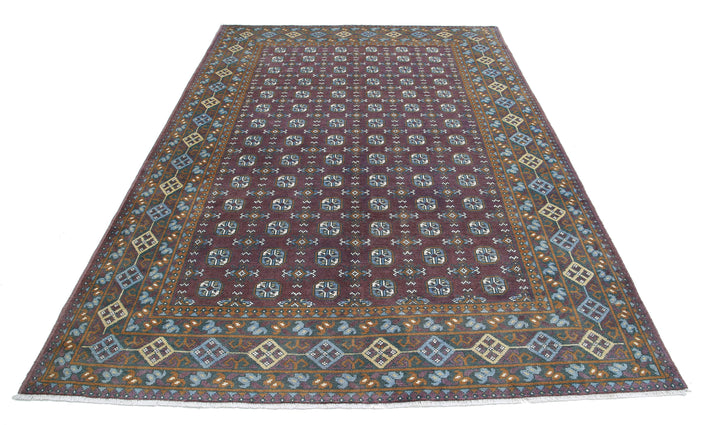 Purple Afghan Revival Rug 6' 6" x 9' 7" Hand-Knotted | No. AT18034