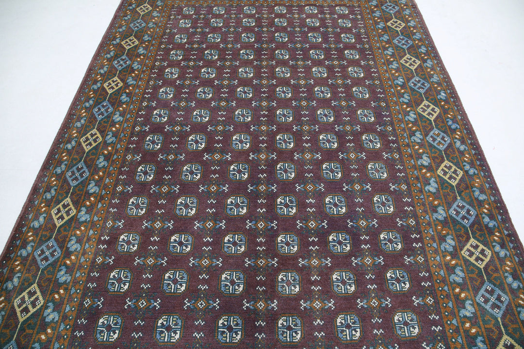 Purple Afghan Revival Rug 6' 6" x 9' 7" Hand-Knotted | No. AT18034