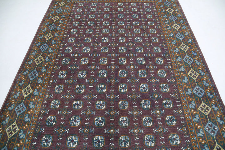 Purple Afghan Revival Rug 6' 6" x 9' 7" Hand-Knotted | No. AT18034