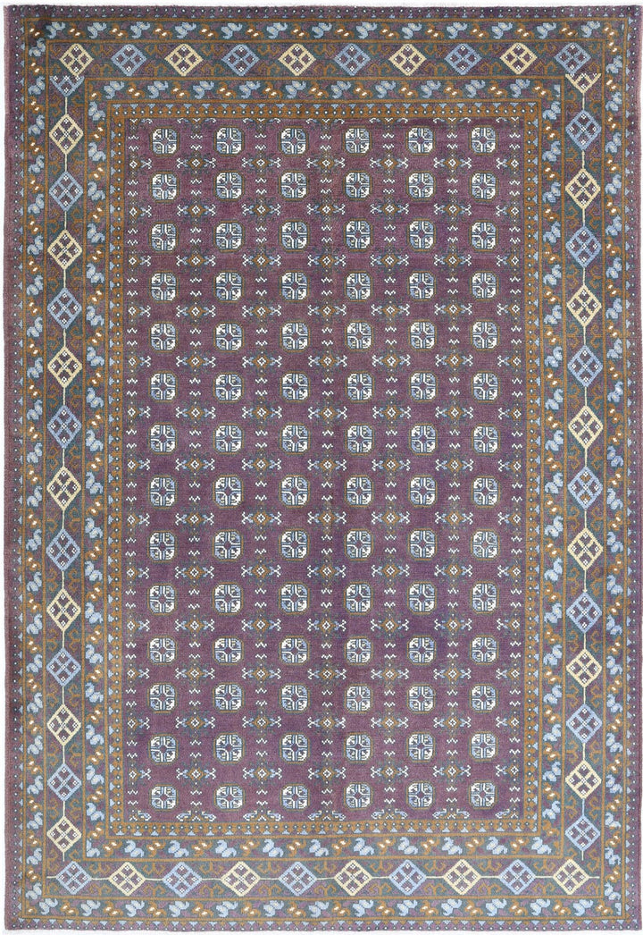 Purple Afghan Revival Rug 6' 6" x 9' 7" Hand-Knotted | No. AT18034