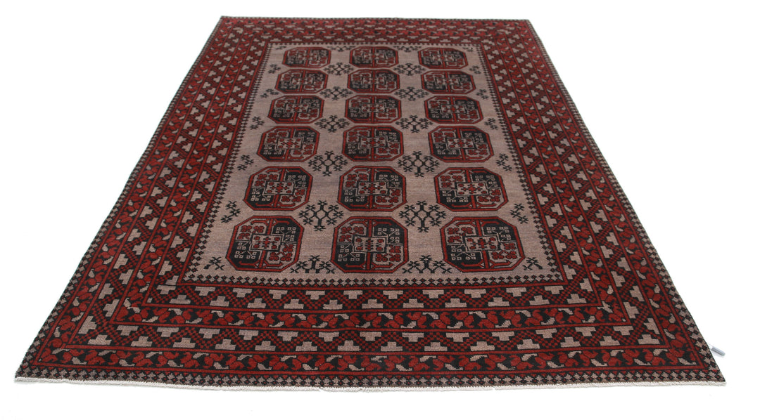 Afghan Akcha Revival Rug 6' 5" x 9' 5" Hand-Knotted | No. AT49092