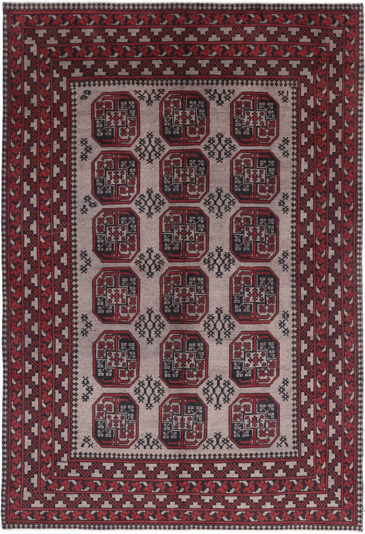 Afghan Akcha Revival Rug 6' 5" x 9' 5" Hand-Knotted | No. AT49092