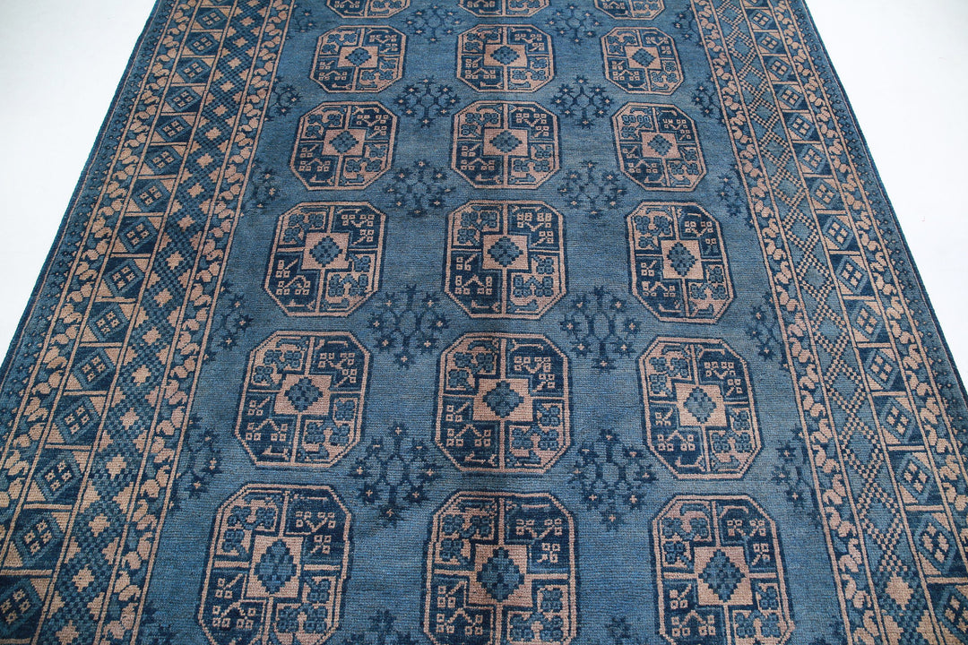Blue Afghan Akcha Revival Rug 6' 8" x 9' 5" Hand-Knotted | No. AT31292