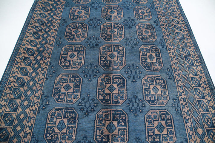 Blue Afghan Akcha Revival Rug 6' 8" x 9' 5" Hand-Knotted | No. AT31292