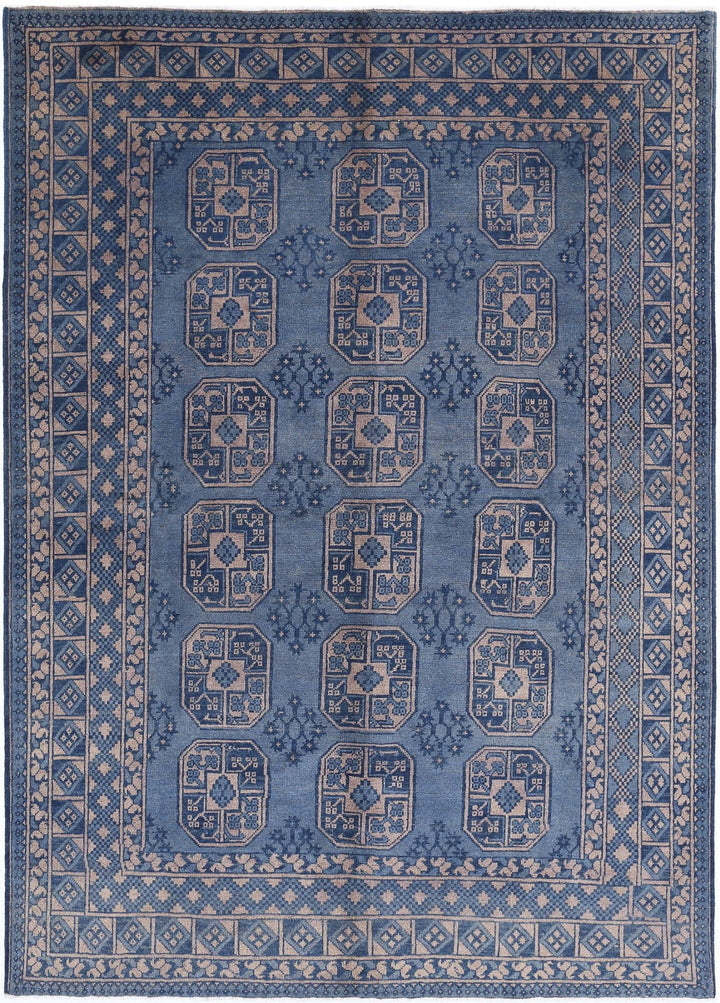 Blue Afghan Akcha Revival Rug 6' 8" x 9' 5" Hand-Knotted | No. AT31292