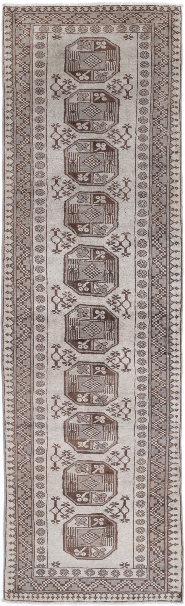 Afghan Revival Runner Rug 2' 8" x 9' 4" Hand-Knotted | No. AT41896