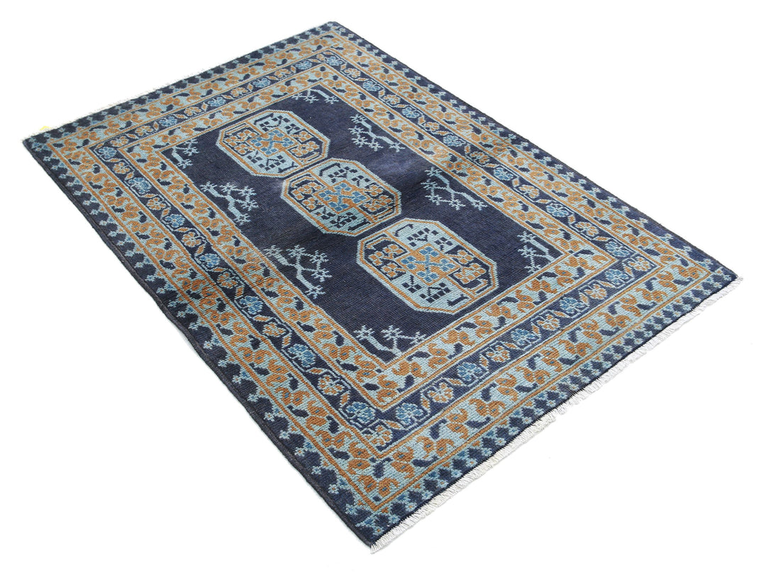 Afghan Revival Rug 3' 4" x 4' 9" Hand-Knotted | No. AT65229