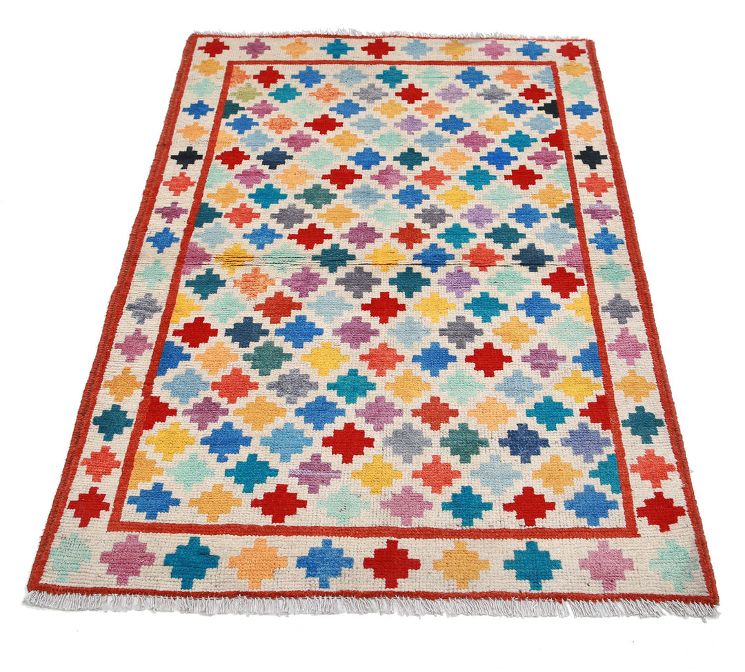 Afghan Oriental Rug 3' 4" x 5' 0" Hand-Knotted | No. AT27381