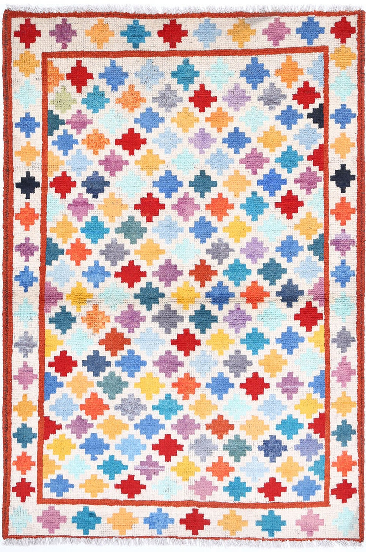 Afghan Oriental Rug 3' 4" x 5' 0" Hand-Knotted | No. AT27381