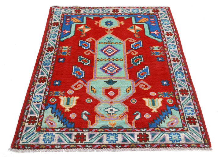 Afghan Oriental Rug 3' 4" x 4' 10" Hand-Knotted | No. AT50995