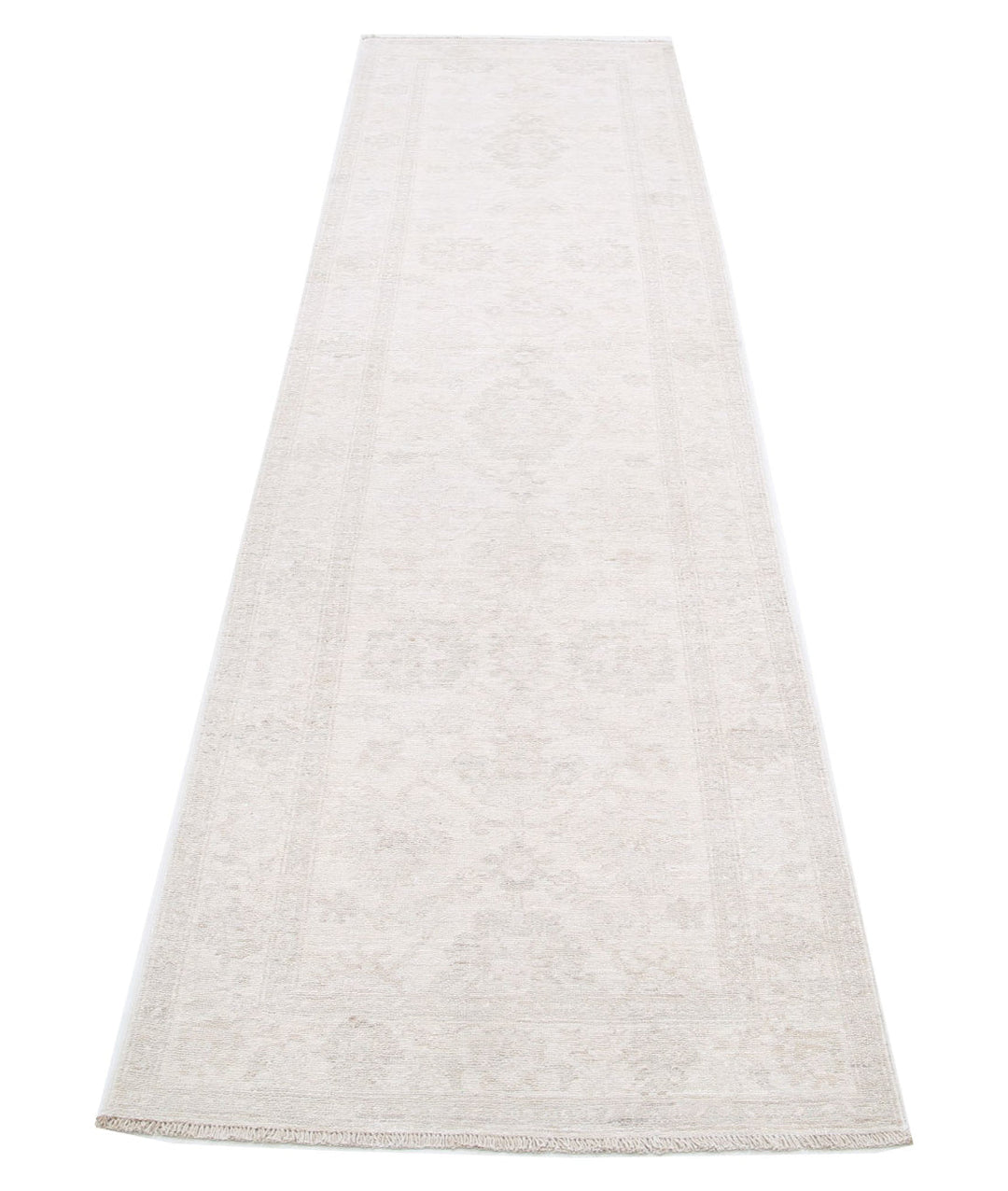 Ivory Afghan Serenity Rug 2' 6" x 9' 5" Hand-Knotted | No. AT32245