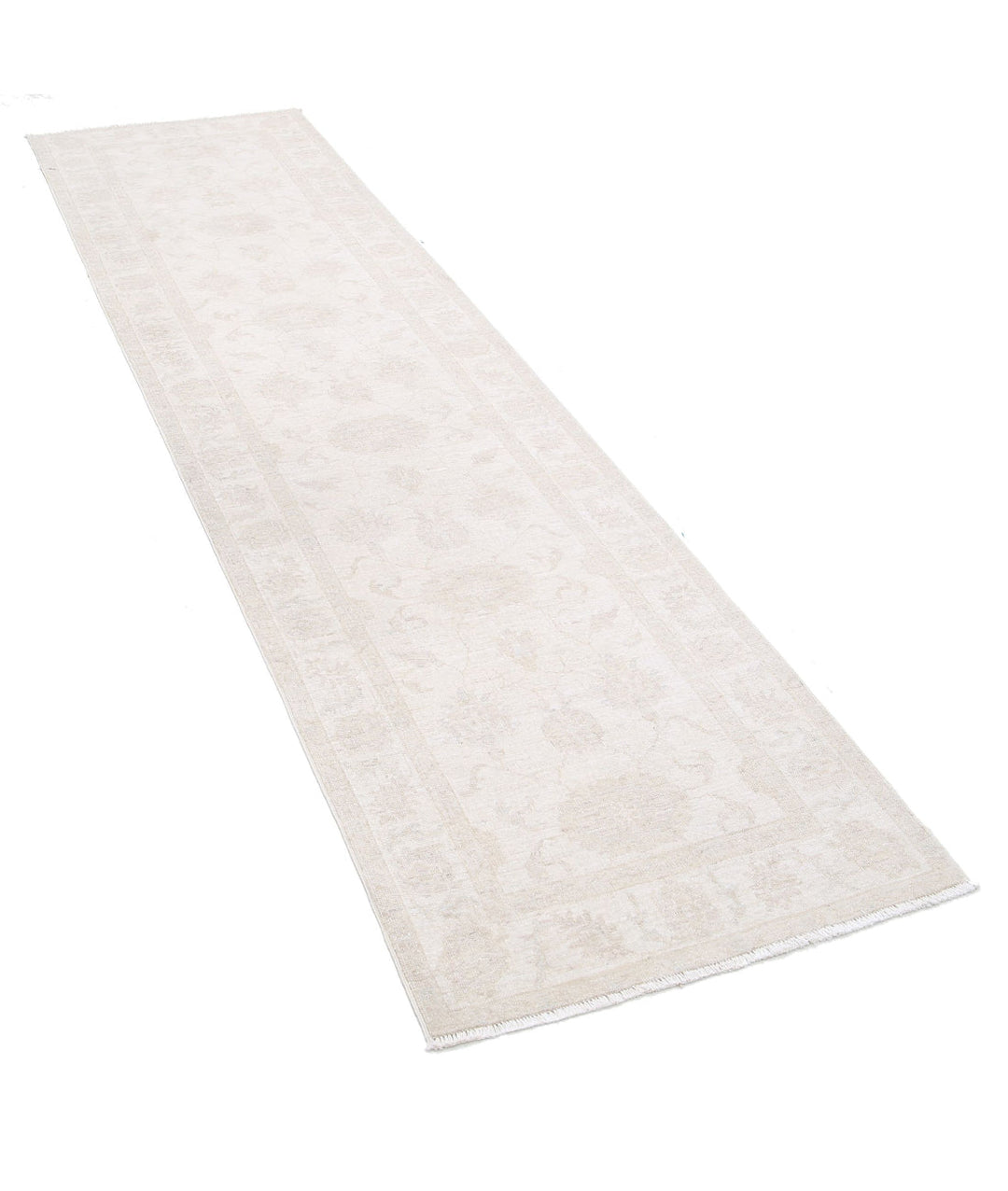Ivory Afghan Runner Rug 2' 6" x 9' 7" Hand-Knotted | No. AT42366