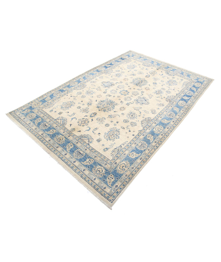 Ivory Afghan Serenity Rug 5'6" x 8'1" Hand-Knotted | No. AT66469