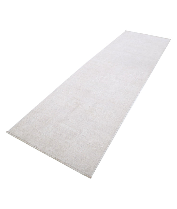 Ivory Afghan Tabriz Rug 3' 0" x 10' 1" Hand-Knotted | No. AT92388