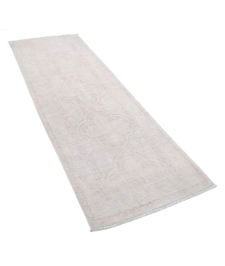 Ivory Afghan Tabriz Rug 2' 8" x 8' 0" Hand-Knotted | No. AT22083