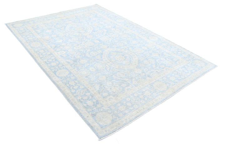 Blue Afghan Serenity Rug 5'11" x 8'8" Hand-Knotted | No. AT14829