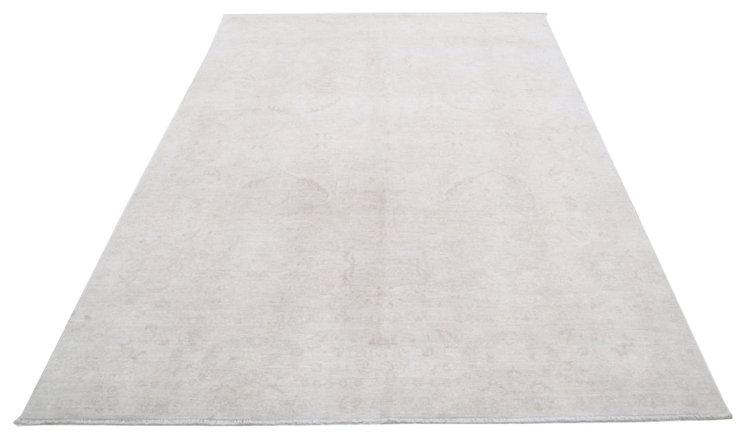 Ivory Afghan Tabriz Rug 5' 11" x 8' 5" Hand-Knotted | No. AT56230