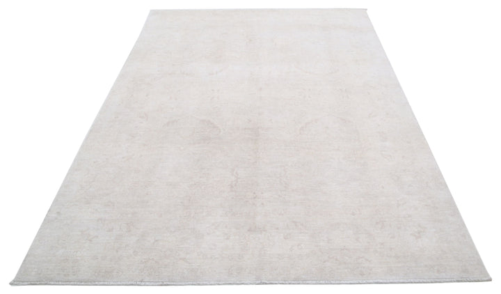 Ivory Afghan Tabriz Rug 5' 11" x 8' 5" Hand-Knotted | No. AT56230