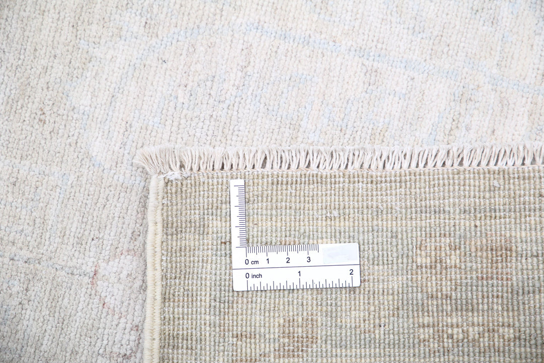 Ivory Afghan Tabriz Rug 6' 3" x 8' 11" Hand-Knotted | No. AT33785